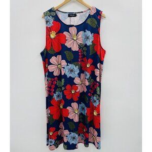 AMZ Plus Womens Size 4XL Sleeveless Floral Print Casual Summer Dress in Blue
